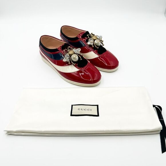 Gucci Patent Leather Falacer Crystal Embellished Bee Sneakers Trainers 38, 8 - Picture 1 of 12